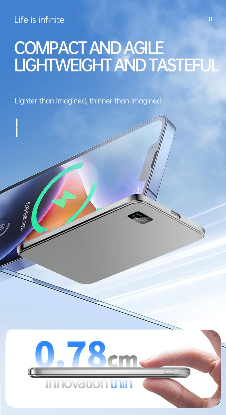 Ultra Thin Power Bank for MagSafe,Magnetic Wireless Fast Charging LED Display Portable Battery For iPhone Samsung Phone Airpods