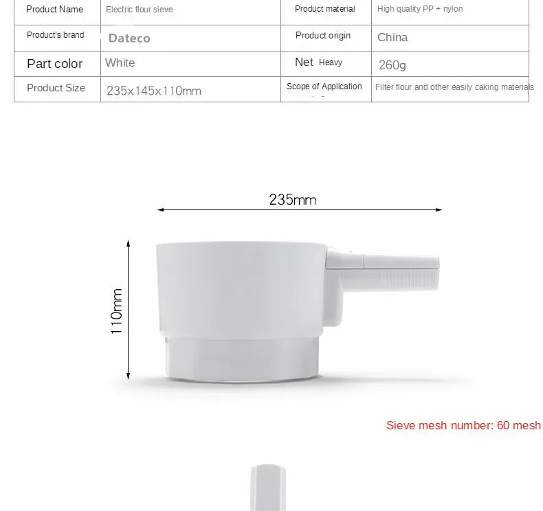 Hand-held Electric Powder Sieve Stainless Steel Inner Core Powder Sieve Baking Tool Powder Filter Sugar Sieve Kitchen Tools